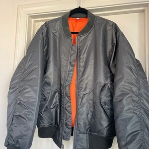 Men's Military Green Bomber Jacket with Orange Lining